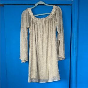 Elegant Gold Long Sleeve mini Dress